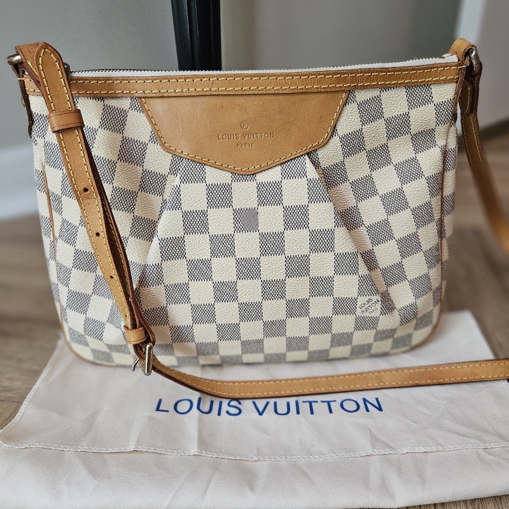 Louis Vuitton Tan and Cream Crossbody Bag with Damier Azur Canvas